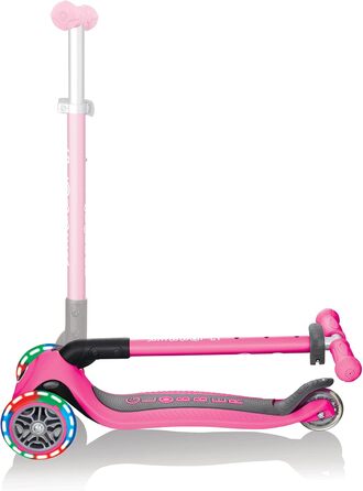Самокат дитячий, 120/80 мм, ABEC 5, 3 колеса, регульовані по висоті, світлодіодні колеса одного розміру неоново-рожеві одинарні