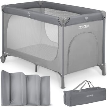 Дитяче ліжечко Ricokids з матрацом 125 x 65 x 78 см, дорожнє ліжечко, вагою до 15 кг, 2 колеса з гальмами, знімний бічний вхід, сумка для перенесення, складна, компактна, світло-сіра, м&39ятна