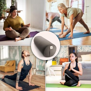 Йога-болстер Йога-рол ручної роботи, Німеччина Діаметр 24 см - довжина 64 см Практична ручка для перенесення Наповнювач зі 100 лушпиння спельти Чохол антрацитового кольору, 100 бавовна, можна прати