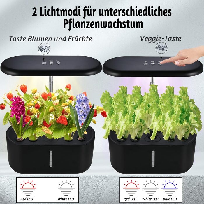 Гідропонні системи вирощування Cieex, резервуар для води обємом 3,6 л (станція для вирощування рослин), світлодіодний світильник 24 Вт, 10 стручків Розумний сад, набір для проростання трав в саду, що регулюється по висоті, для дому та кухні