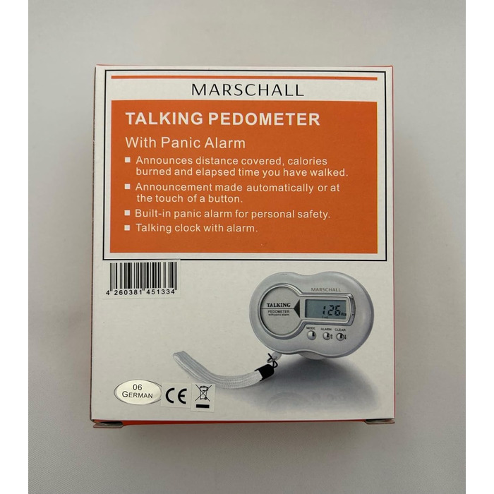 Крокомір Marshall німецькою мовою I 1361 I З тривожною сигналізацією для стримування в надзвичайних ситуаціях I Голосове повідомлення про споживання калорій, кількість кроків, відстань, час