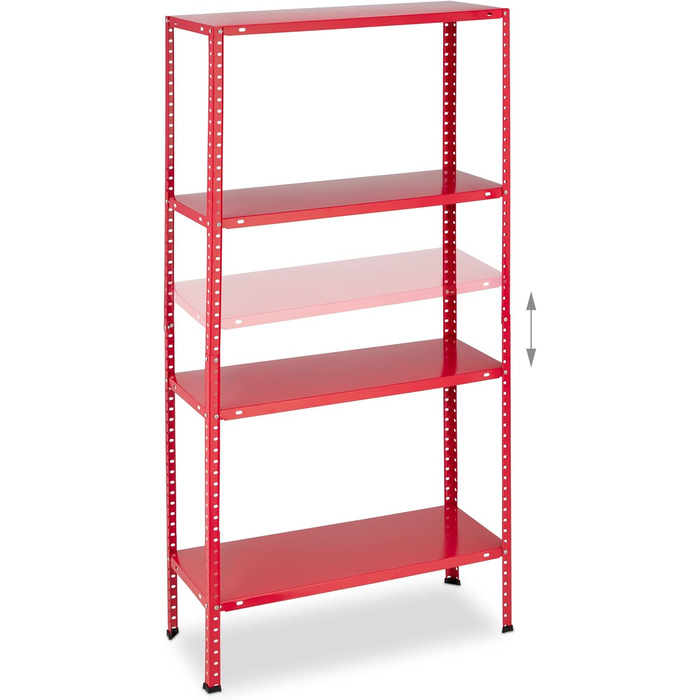 Потужний стелаж Relaxdays, комплект з 2 шт., вантажопідйомність 160 кг, 4 полиці, висота та ширина 147,5x75,5x30,5 см, для підвалу та гаража, металевий стелаж, червоний