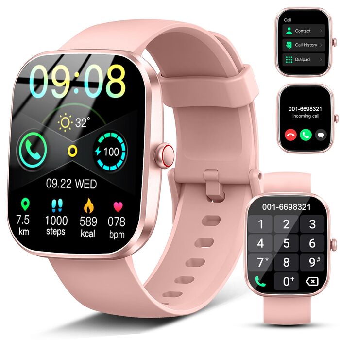 Розумний годинник для чоловіків та жінок, 1.91-дюймовий HD Smart Watch з Bluetooth-дзвінками, фітнес-трекер, крокомір з понад 110 спортивними режимами, монітор сну, пульсометр SpO2, водонепроникний фітнес-годинник IP68 для Android та iOS, рожеве золото