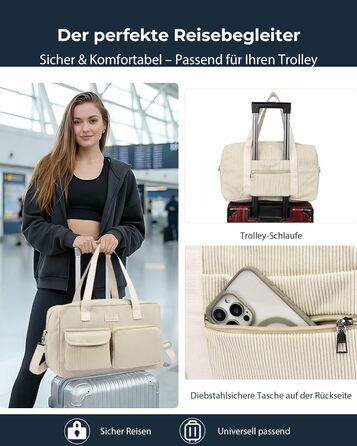 Вельветова дорожня сумка Micmores, жіноча спортивна сумка 20 л, сумка для підгузків на вихідні, ручна поклажа Ryanair 40x20x25, сумка для спортзалу, сумка для пологів з мокрим ПВХ-мішком для фітнесу (чорна)