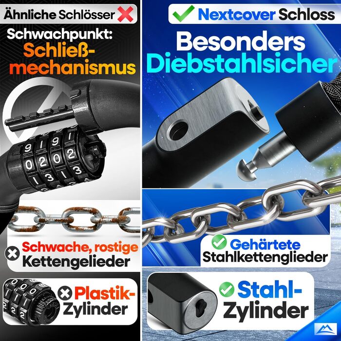 Замок велосипедний LockOne з ключем I - SAFESECURE Високонадійний велосипедний замок I міцний та довговічний ланцюговий замок для велосипеда I Велосипедний замок, 3 ключі, чорний