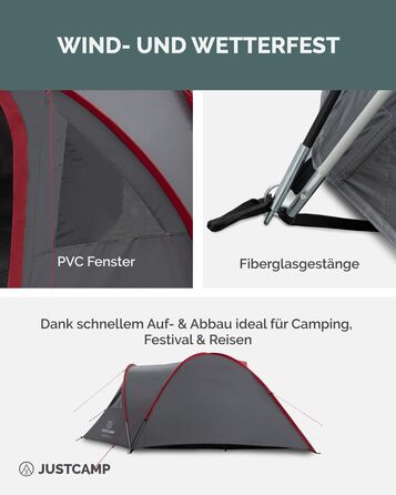 Намет для кемпінгу Scott на 4 особи, легкий, стійкий, водонепроникний - купольний намет (двостінний) із закриваючимся тамбуром - намет-іглу з вентиляційними капюшонами та москітною сіткою на спальному місці - сірий