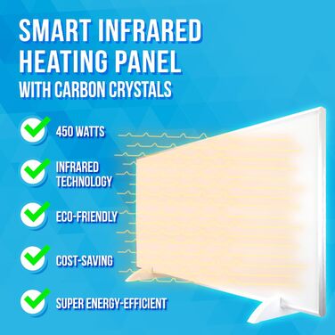 Інфрачервоний окремостоячий обігрівач Silvergear Smart 450 Вт Енергозберігаючий інфрачервоний обігрівач з термостатом Інфрачервона нагрівальна панель із захистом від перегріву Інфрачервоні панелі 90 x 50 см Білий 450 Вт Звичайний