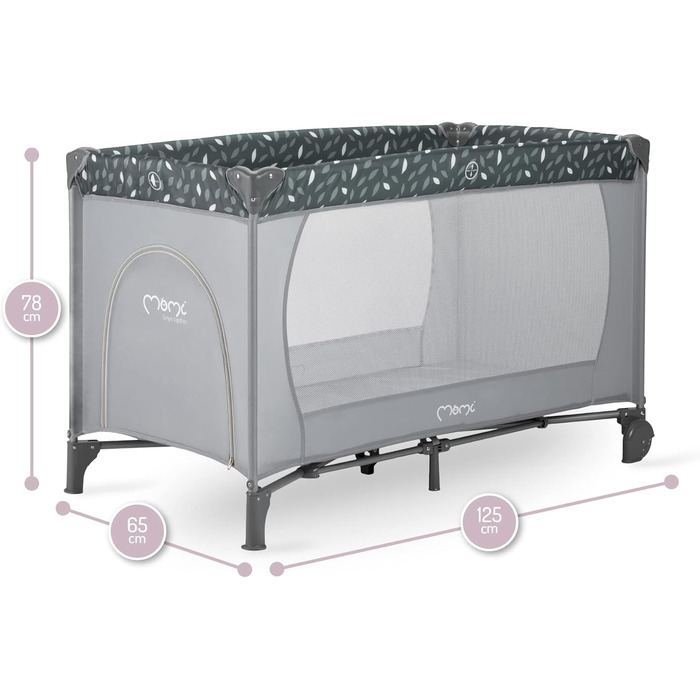 Дитяче ліжечко Momi BELOVE для дітей вагою до 15 кг, Ш65 x Д125 x В78 см (складається 21 x 23 x 80 см), дитяче ліжечко з матрацом, 2 колеса, сумка для транспортування сірого кольору