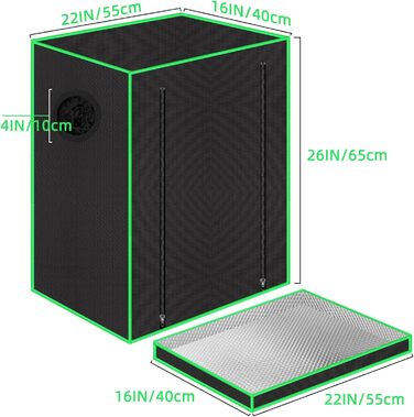 Гроубокс 55x40x65 см з оглядовим вікном, піддоном, вентиляційним отвором та виходом для кабелів (Чорний, Поліестер)