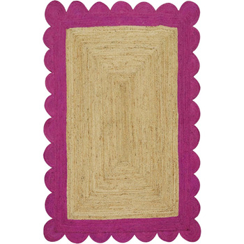 Великий килим кілім 30,5 х 38,1 см, хвилястий килим, бежево-рожевий, тканий джутовий килим, для приміщень і вулиць, плоске плетінн