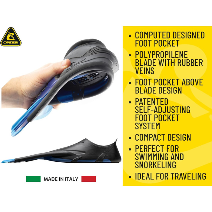 Ласти CRESSI Agua Short Fins - саморегульовані для сноркелінгу, плавання та тренувань 39/40 синього кольору