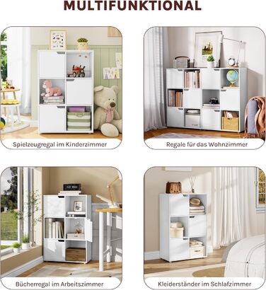 Книжкова полиця WOLTU, для кабінету, спальні та вітальні, книжкова шафа з 3 дверцятами та 6 відділеннями, полиця для зберігання, 59,6 x 91 x 29 см (Ш x В x Г) 6 кубічних дюймов (29Ш x 59,6Д x 91В см) Біла