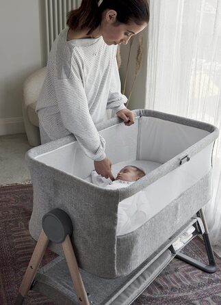 Ліжечко-тумбочка Mamas & Papas Lua, знімний кошик, відкидні боковини, матрац у комплекті, 0-6 місяців, колір сірий