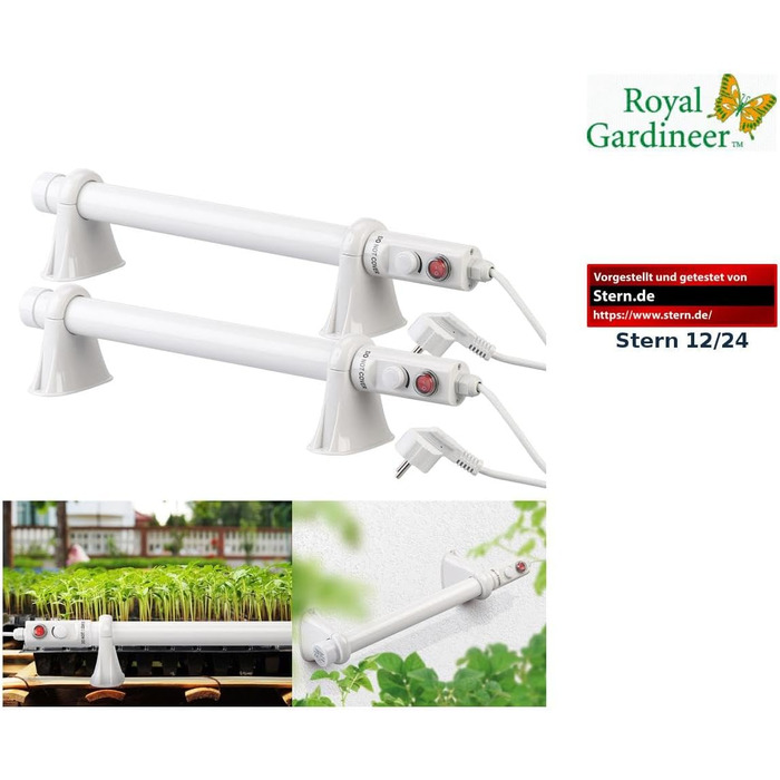 Комплект із 2 електричних стрижневих обігрівачів для теплиць, 55 Вт, 51 см, IP44 (нагрівальний стрижень, захист від замерзання з термостатом, зимовий захист)