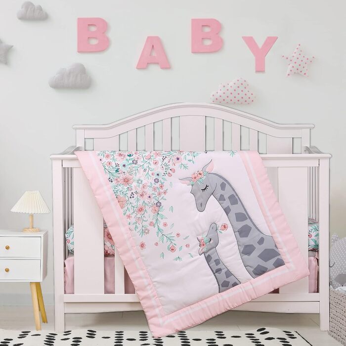 Комплект постільної білизни для дитячого ліжечка Baevellery, 3 предмети, м'яке дитяче ліжечко, візерунок жирафа, сірий