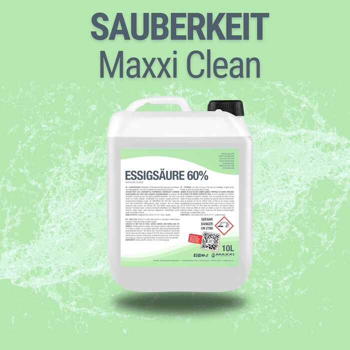 Л оцтова кислота 60 Ідеальний засіб для чищення та видалення накипу Для дому та саду Оцтова есенція преміум якості - Зроблено в Німеччині 10 л (1 упаковка) 60, 10