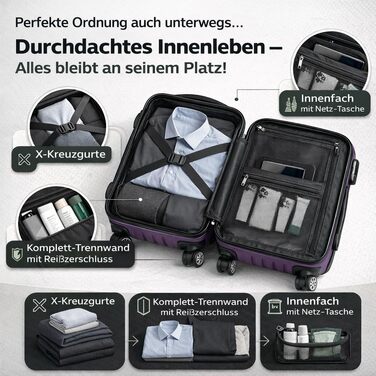 Велика валіза POSH з ABS-пластику - внутрішній об&39єм 100 л - легка валіза з твердою оболонкою 3,7 кг, 75x50x30 см - дорожня валіза з кодовим замком - колеса, що плавно обертаються на 360 - для поїздок на 10-14 днів, фіолетовий XL - великий