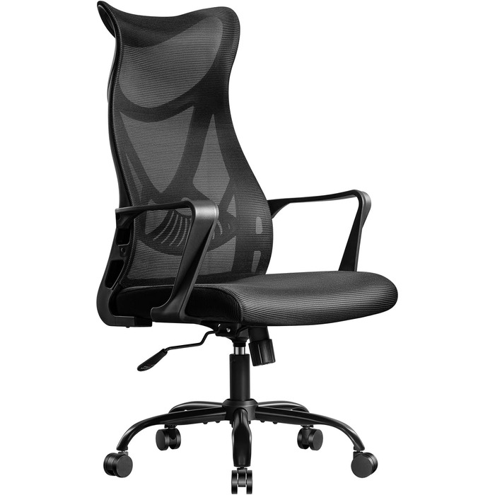 Ергономічне офісне крісло, крісло-гойдалка для офісу, обертове на 360 робоче крісло з підлокітниками, робоче крісло з повітропроникної сітчастої тканини, чорний колір
