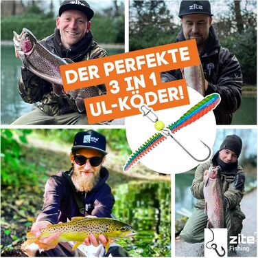 Приманка для лову форелі Zite Fishing Twerky Tailer (м&39який пластик) 3-в-1 м&39яка пластикова приманка/рибальська блешня для форелі Зроблено в Німеччині Без фталатів Альтернатива приманці та блешні для лову форелі, різні види форелі