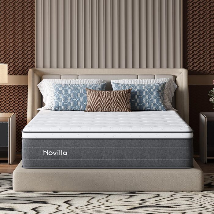 Матрац Novilla 140x200, H3 7-зонний пружинний матрац з кишеньковою структурою для цілеспрямованої підтримки, хвилеподібний шар комфортної піни для покращеної повітропроникності, сертифікований Oeko-Tex, висота 25 см x 25 см, 140 x 200 см