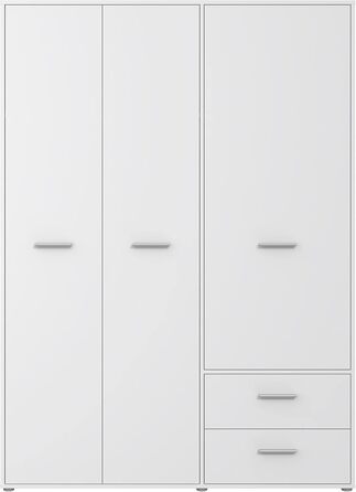 Шафа 140 150, біла шафа, шафа з орними дверима, 3 двері, з 2 шухлядами та полицями, біла, 145 см завширшки x 53 см завглибшки x 200 см заввишки. Біла 145 x 200 x 53 см, 3 двері