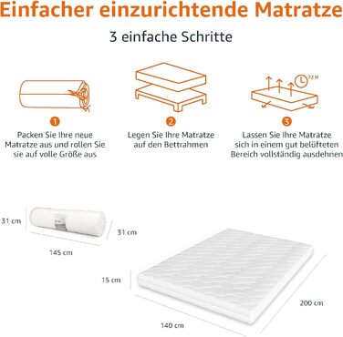 Матрац Storeo Basics Comfort з піни з 7 зонами, середньої жорсткості (H3), 140 x 200 x 15 см, білий