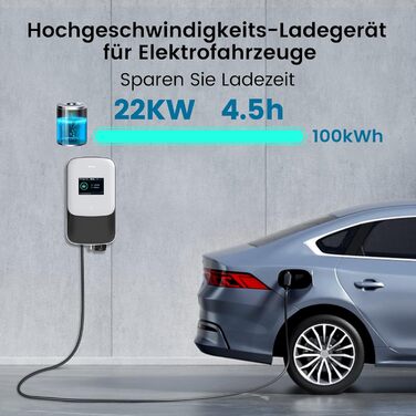 Зарядна станція GONEO Wallbox 22kW 8-32A для електромобілів 3-фазна з 5-метровим зарядним кабелем типу 2 для EV/PHEV зарядний прис