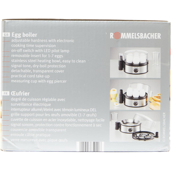 Яйцеварка ROMMELSBACHER ER 400 - на 1-7 яєць, регульована твердість, електронний контроль часу приготування, вимикач, звуковий сиг