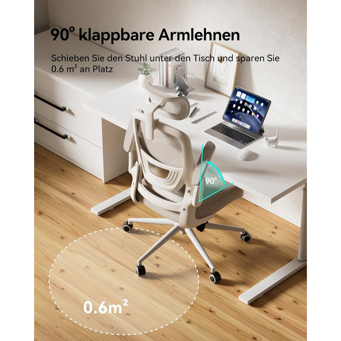 Ергономічне офісне крісло Hbada P1, стілець для роботи з регульованою поперековою опорою, стілець для домашнього офісу з 2D-підголівником, складними підлокітниками, обертове комп&39ютерне крісло, сірий колір