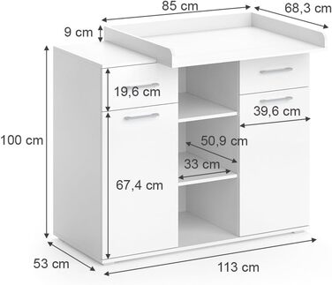 Пеленальний столик Vicco Leonie, пеленальний блок для комода, білий, 113 x 100 см