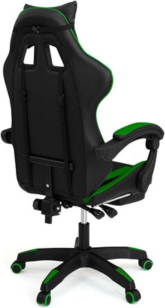 Регульоване ігрове крісло Alex з підніжкою, подушками для голови та попереку, чорно-зелене