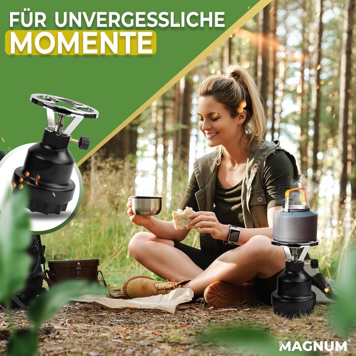 Набір газових плит Magnum для кемпінгу E190 з 4 газовими картриджами, газова плита/варильна поверхня з 1 конфоркою, підходить для активного відпочинку, походів, пікніків, кемпінгу та заходів Синій алюміній 10k