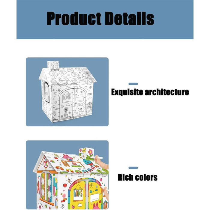 Різдвяна фарба для ігрових будиночків, пряниковий ігровий будиночок, розфарбувати власний форт, картонний будиночок-розмальовка для дітей, святковий картон зроби сам, різнокольорові вироби в приміщенні, малювання, каракулі в стилі B