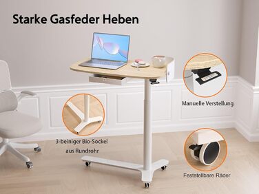 С-подібний журнальний столик, регульований по висоті з колесами, мобільний стіл з шухлядами, невеликий столик для ноутбука з регульованою висотою, пневматичний стоячий стіл для дивана, ліжка, вітальні, дуб, 75 x 45 см