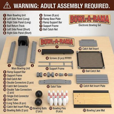 Електронний боулінг для домашнього використання - Складаний аркадний автомат з автоматичним налаштуванням кеглей, світлодіодним дисплеєм та звуком - Портативне спортивне обладнання для відпочинку та офісу, вечірок та заходів (2 м/6 футів)