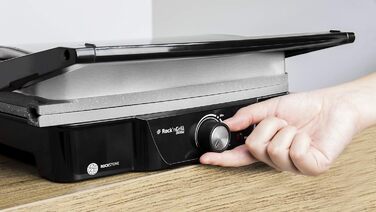 Електричний гриль, антипригарне покриття RockStone, відкривання на 180, регулювання по висоті, варильна поверхня 30 х 23,5 см, 2000 Вт, нержавіюча сталь і пластик, 2000.