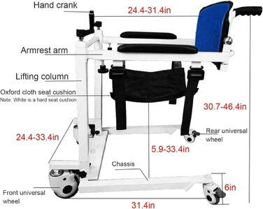 Машина для перенесення інвалідного візка для підйому пацієнта для дому, транспортування інвалідного крісла, допомога при підйомі пацієнта з ручним підйомом з м'якою подушкою, допомога для перенесення сидіння унітазу для людей похилого віку, інвалідів, люд