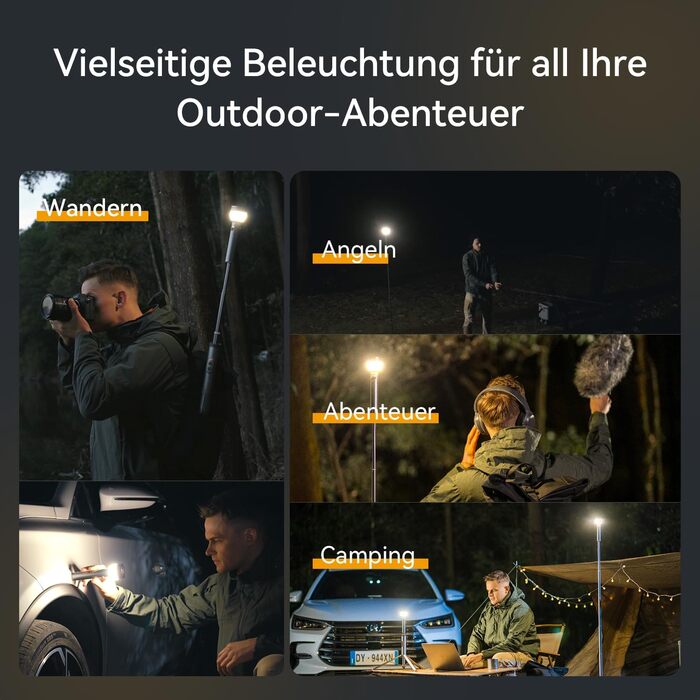 Телескопічний та складаний кемпінговий ліхтар, 800 люмен, водонепроникний IP65, з пультом дистанційного керування та магнітною основою, перезаряджається через USB, регульована висота зовнішнє освітлення для пригод, кемпінгу, аварійного освітлення