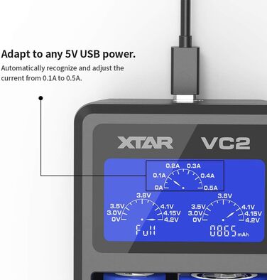 Зарядний пристрій Xtar VC серії VC2 VC2 Plus VC4, USB, РК-дисплей, одночасно заряджає літій-іонні та нікель-металгідридні акумулятори VC2