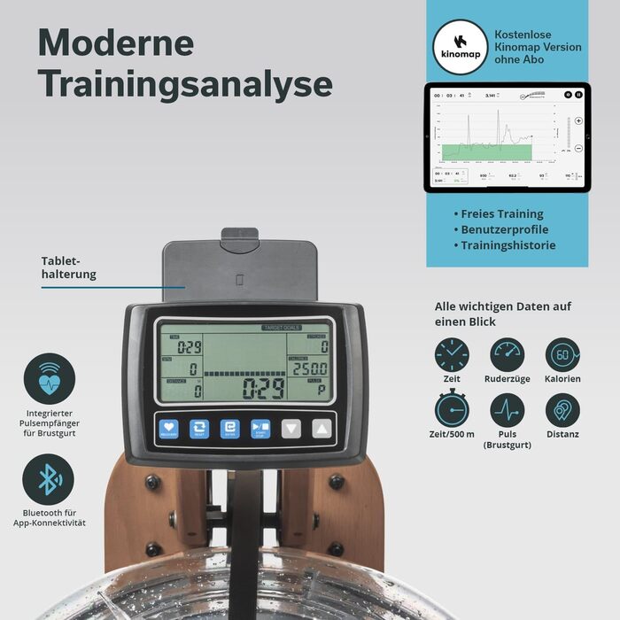 Дерев&39яний складний водний гребний тренажер Skandika Nytta Дерев&39яний водний гребний тренажер з баком 45, зібраний на 95, швидке складання, виготовлений з масиву європейського бука, сумісний із додатком Kinomap, домашній гребний тренажер, темний бук