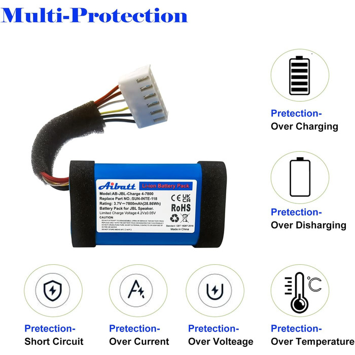 Замінний акумулятор 3.7V 7800mAh для JBL Charge 4, JBL Charge 4BLK, динаміків JBL Charge 4J, заміна акумулятора JBL SUN-INTE-118, SUN-INTE-156, 1INR19/66-3, ID998. (Не для JBL Charge 4 Q)