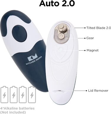 Електричний консервний нож Kitchen Mama V2 - Покращене лезо відкриває будь-яку форму банки, консервний ніж без гострих країв, гігієнічний, компактний і бездротовий -Navy