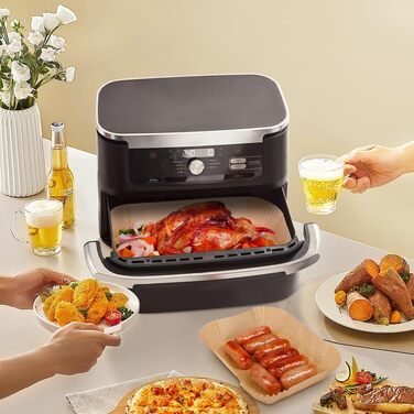 Папір для випічки мультипечі BYKITCHEN 150 шт. для фритюрниці Ninja Flex Dual Zone AF500EU 10.4 л, аксесуари для фритюрниці Ninja Foodi AF500EU AF500EUCP, також сумісний із Cecotec Dual 9000 9L Oversize