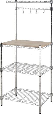 Кухонна полиця Storeo Basics 3, пекарська полиця з дерев&39яним столом, хромована, дерев&39яна, 61 см хромована, бежева