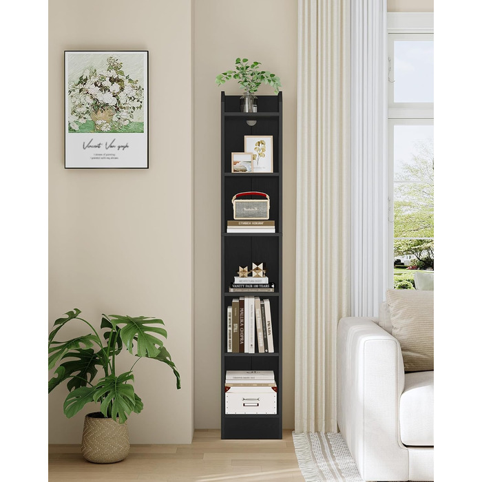 Книжкова полиця Hzuaneri, 6-ярусна стояча полиця, полиця для зберігання, полиця для колекційних предметів, регульовані панелі, для вітальні, офісу, 24 x 30 x 169,5 см, чорна BC06904 шт. 24 x 30 x 169,5 см чорна
