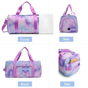 Дитяча спортивна сумка, дорожня сумка з відділенням для взуття та відділенням для мокрих речей, сумка для плавання, дорожня сумка для дівчаток для гімнастики та плавання, мила барвиста сумка для танців з райдужним візерунком, спортивна сумка (фіолетова)