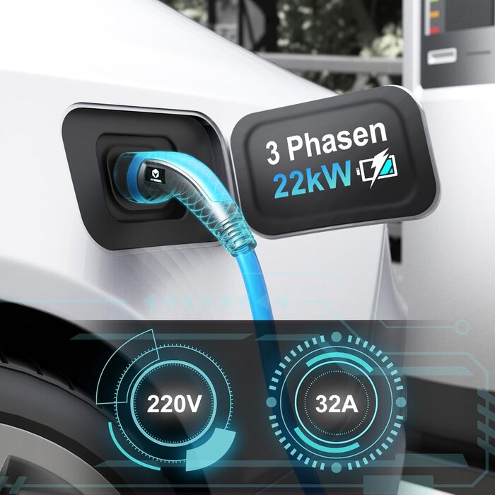 Тип 2 зарядний кабель 22кВт синя спіраль 6М зарядний кабель тип 2 спіральний кабель 32А 3 фази зарядний кабель електромобіля тип 2