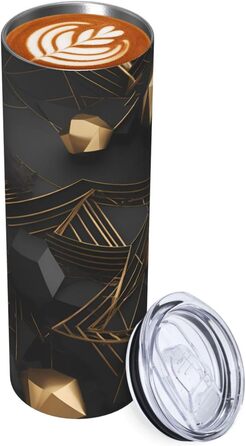 Кухоль з прямою трубочкою, 590 мл, чорно-золотий, картатий, з принтом, дорожній кухоль, підходить для кемпінгу, офісу та дому