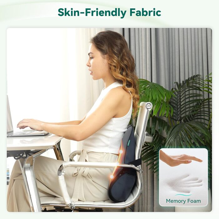 Ергономічна подушка для поперекової підтримки Snailax з масажем та підігрівом, подушка для спини Shiatsu з піни з ефектом пам&39яті, подушка сидіння з 3 рівнями інтенсивності масажу 2 рівні нагріву 3 таймери Зручна постава сидячи