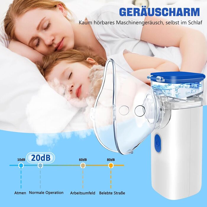 Інгалятор електричний портативний небулайзер Безшумний інгалятор для дорослих і дітей, 2 схеми розпилення Регульована функція автоматичного очищення інгалятор з масками і мундштуком Синій